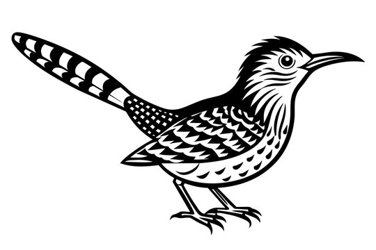 recommend clip art: Solid black outline Cactus Wren animal vector silhouette