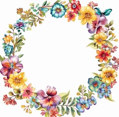 Obraz premium Colorful floral wreath on a white background 