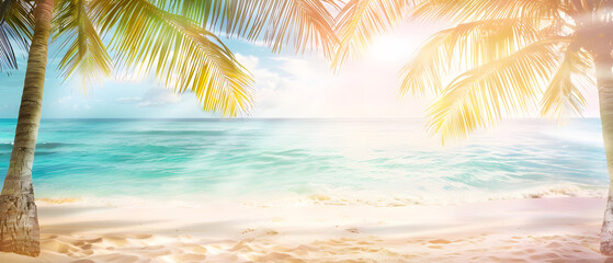 Obraz premium Sunny tropical beach with palm trees and great copy space for Summer.
