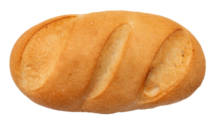 A loaf of wheat bread with cuts on a white background. View from above. Bakery. Roll isolate
