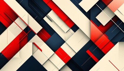 Modern abstract geometric background with red, blue, and beige shapes. Ideal for tech designs, posters, and digital art projects.