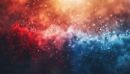 Obraz premium Vibrant abstract background with a blend of red and blue hues, featuring sparkling particle effects for a dynamic and energetic visual.