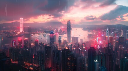 Obraz premium A high-tech cityscape at dusk
