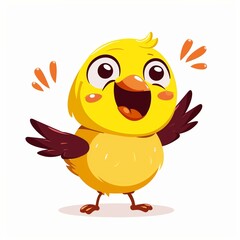 Cheerful Cartoon Baby Chick with Open Wings on White Background.