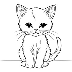 Obraz premium Cute kitten black outline on white background, vector illustration