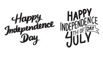 Happy Independence Day 4 July collection text lettering. Hand drawn vector art.