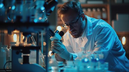 Doctor testing in medical lab with ambient light