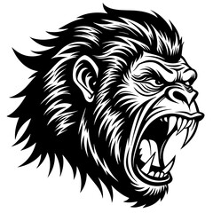 angry gorilla head side view vector illustration