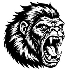 angry gorilla head side view vector illustration