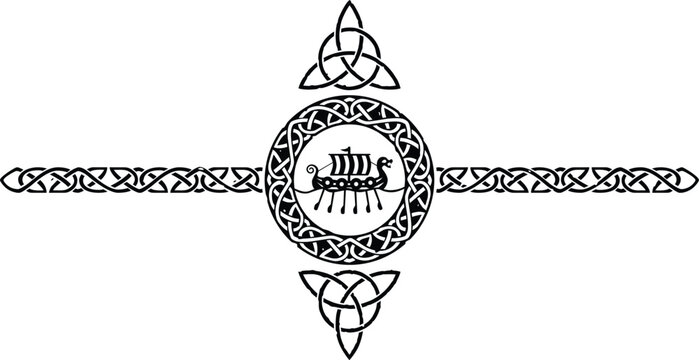 Celtic Pattern Circle Header with Viking Ship and Triquetra