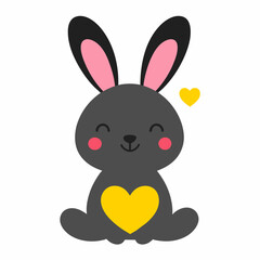Obraz premium Smiling Rabbit with Heart icon Adorable Kawaii Illustration | Isolated Flat Design