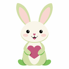 Smiling Rabbit with Heart icon Adorable Kawaii Illustration | Isolated Flat Design