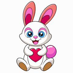 Obraz premium Smiling Rabbit with Heart icon Adorable Kawaii Illustration | Isolated Flat Design