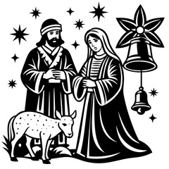 a playful illustration of a nativity scene with vector illustration