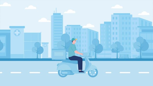 Delivery service by motorbike flat design animation