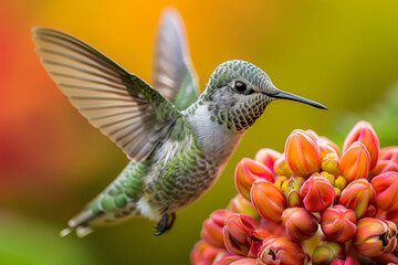 Obraz premium Hummingbird sipping nectar from a vibrant flower