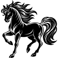 a powerful and majestic horse silhouette with flower vector illustration