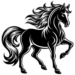 a powerful and majestic horse silhouette with flower vector illustration