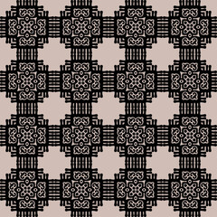 Decorative Asian folk seamless pattern. Repeating background in nomad style. Colored fabric swatch with surface design, minimal print on wallpaper, fabrics, gift wrap, templates. Vector.