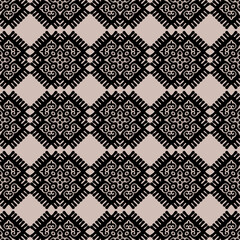 Decorative Asian folk seamless pattern. Repeating background in nomad style. Colored fabric swatch with surface design, minimal print on wallpaper, fabrics, gift wrap, templates. Vector.