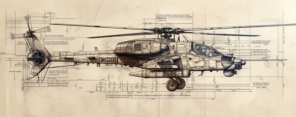 Long-format helicopter technical artwork