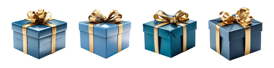 Obraz premium Collection set of Blue gift box with golden ribbon isolated on transparent background