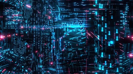 digital data technology with binary code and a network of digital particles on a dark blue backdrop, conveying a futuristic cyberspace concept for web design or cyber security. SEAMLESS PATTERN