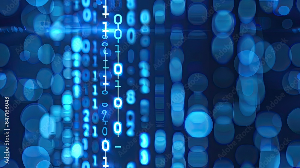 Fototapete digital data technology with binary code and a network of digital particles on a dark blue backdrop, conveying a futuristic cyberspace concept for web design or cyber security. SEAMLESS PATTERN