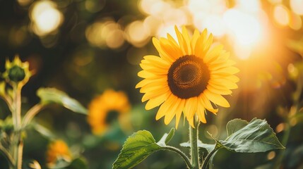 Stunning sunflower blooming in the garden captured in a close up shot