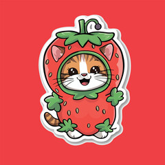 Berry Cute Strawberry Cat Sticker