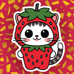 Berry Cute Strawberry Cat Sticker