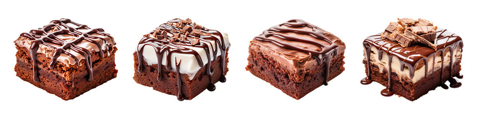 Collection set of Brownie cake piece isolated on transparent background