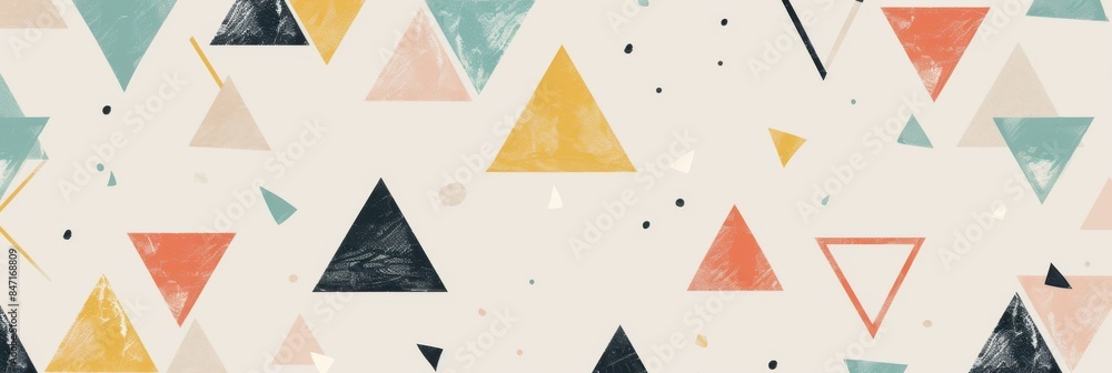 Aufkleber abstract art with colorful triangles on light background, minimalistic geometric pattern design