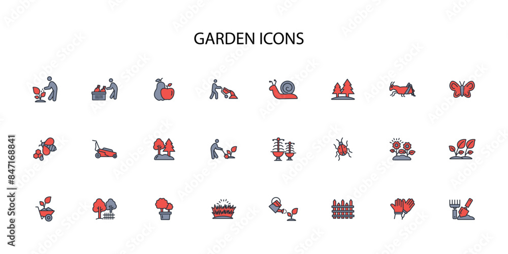 Poster garden icon set.vector.editable stroke.linear style sign for use web design,logo.symbol illustration