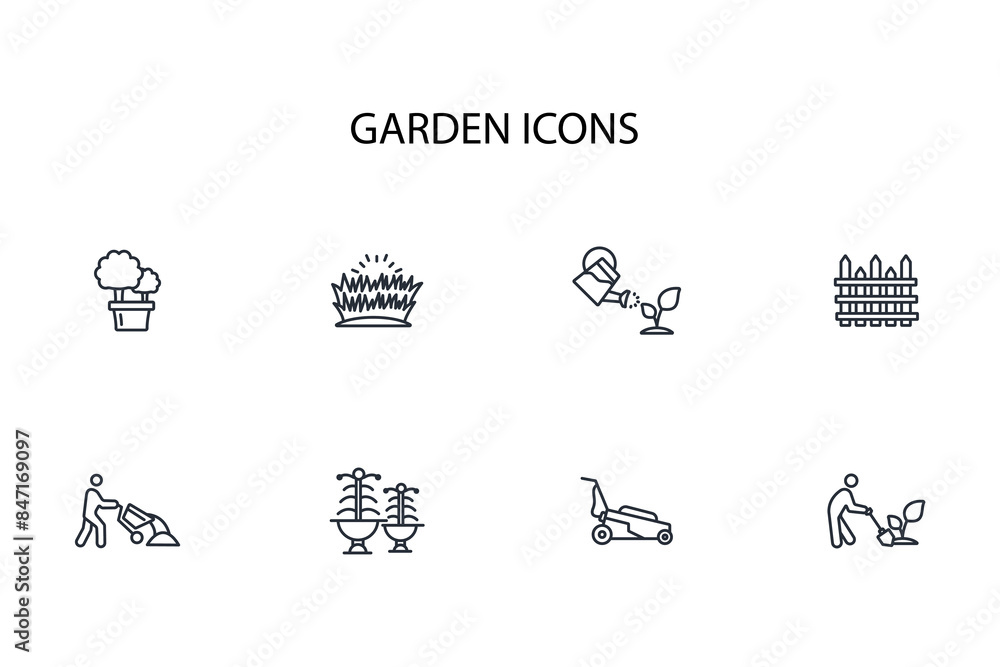 Poster garden icon set.vector.editable stroke.linear style sign for use web design,logo.symbol illustration