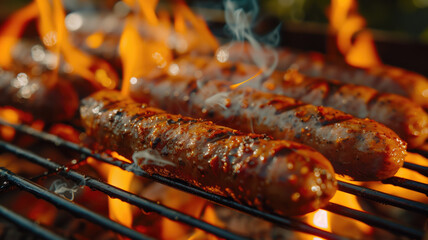 sausage, merguez on a barbecue grill, sausage on a bbq, summer party, roasted meat, chicken, pork, lamb, spicy meat, flames, traditional barbecue, american food, grilled meat, grill