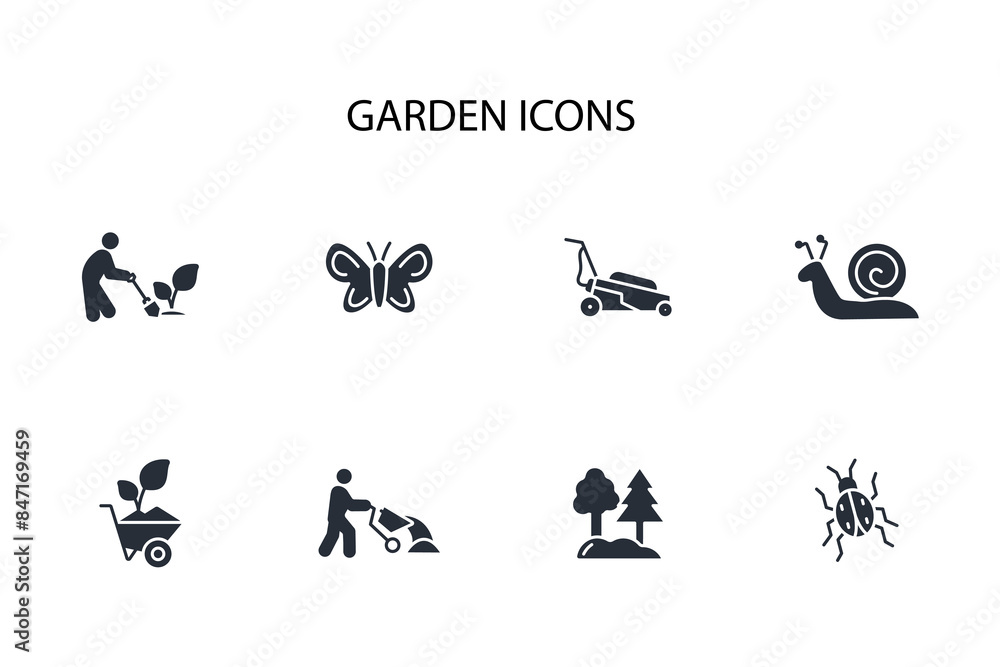 Poster garden icon set.vector.editable stroke.linear style sign for use web design,logo.symbol illustration