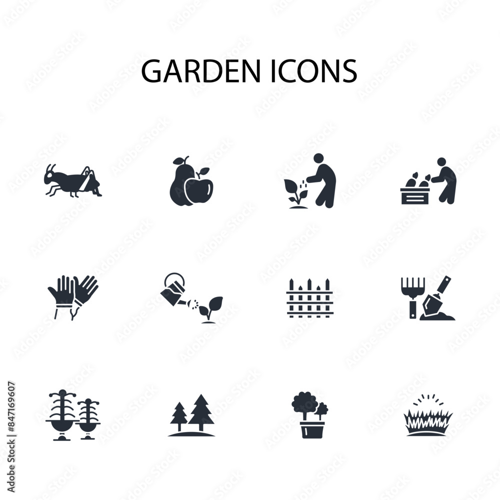 Poster garden icon set.vector.editable stroke.linear style sign for use web design,logo.symbol illustration