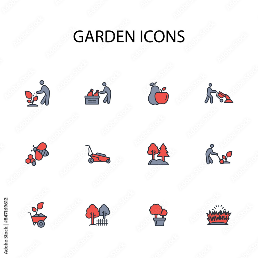 Poster garden icon set.vector.editable stroke.linear style sign for use web design,logo.symbol illustration