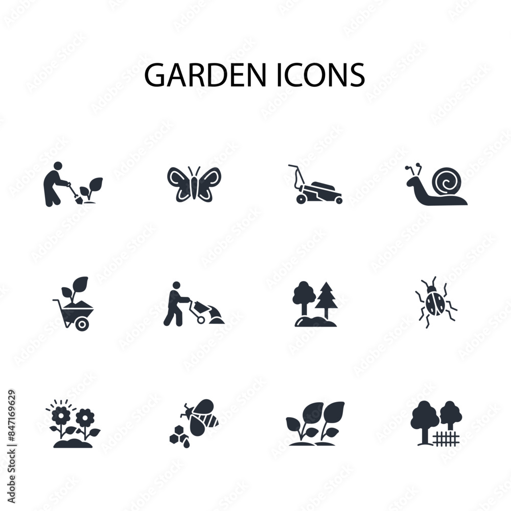 Poster garden icon set.vector.editable stroke.linear style sign for use web design,logo.symbol illustration