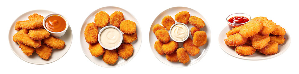 Collection set of chicken Nuggets on a Plate isolated on transparent background