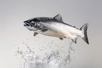 silver salmon jumping out of water creating splash
