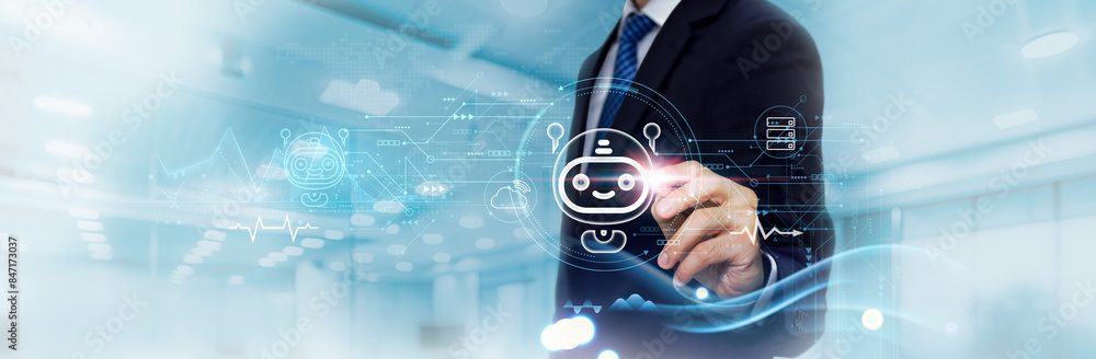 Aufkleber chatbots: business graph and data of automated customer service business growth, efficiency. busines