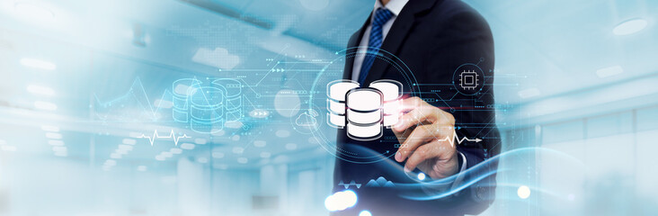 Big Data: Business Graph and Data of Big Data Business Growth, Analytics. Businessman Touches and...