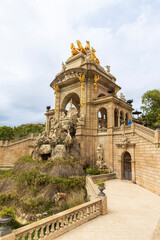 Fototapeta premium Barcelona, ​​Spain - May 2, 2024, Sculpture of stone horses on Ciutadella park fountain, Catalonia, Spain