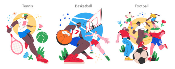 Summer Sports Activities. Flat Vector Illustration