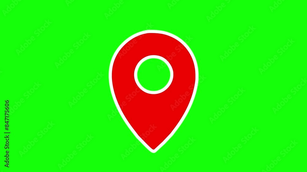 Poster red map location pin bouncing animation on green chromakey background