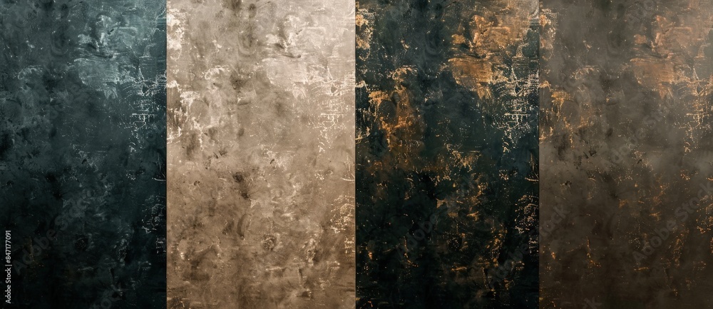 Poster Background image featuring a grunge concrete texture divided into four vertical stripes, each with a different color and pattern