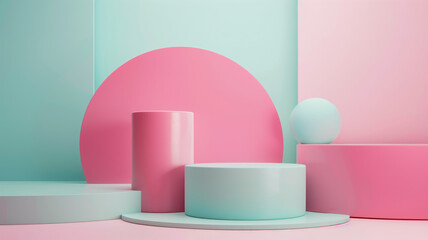 Stand podium wall scene pastel color background, geometric shape for product display presentation. Minimal scene for mockup products