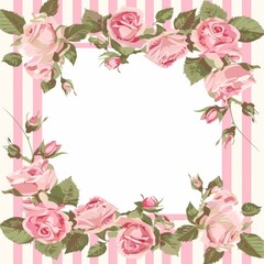 Cute pink rose frame border vector illustration on a white background 